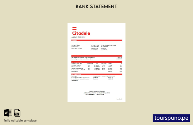 listo para imprimir Plantilla de Excel de extracto bancario de Estonia Citadele 